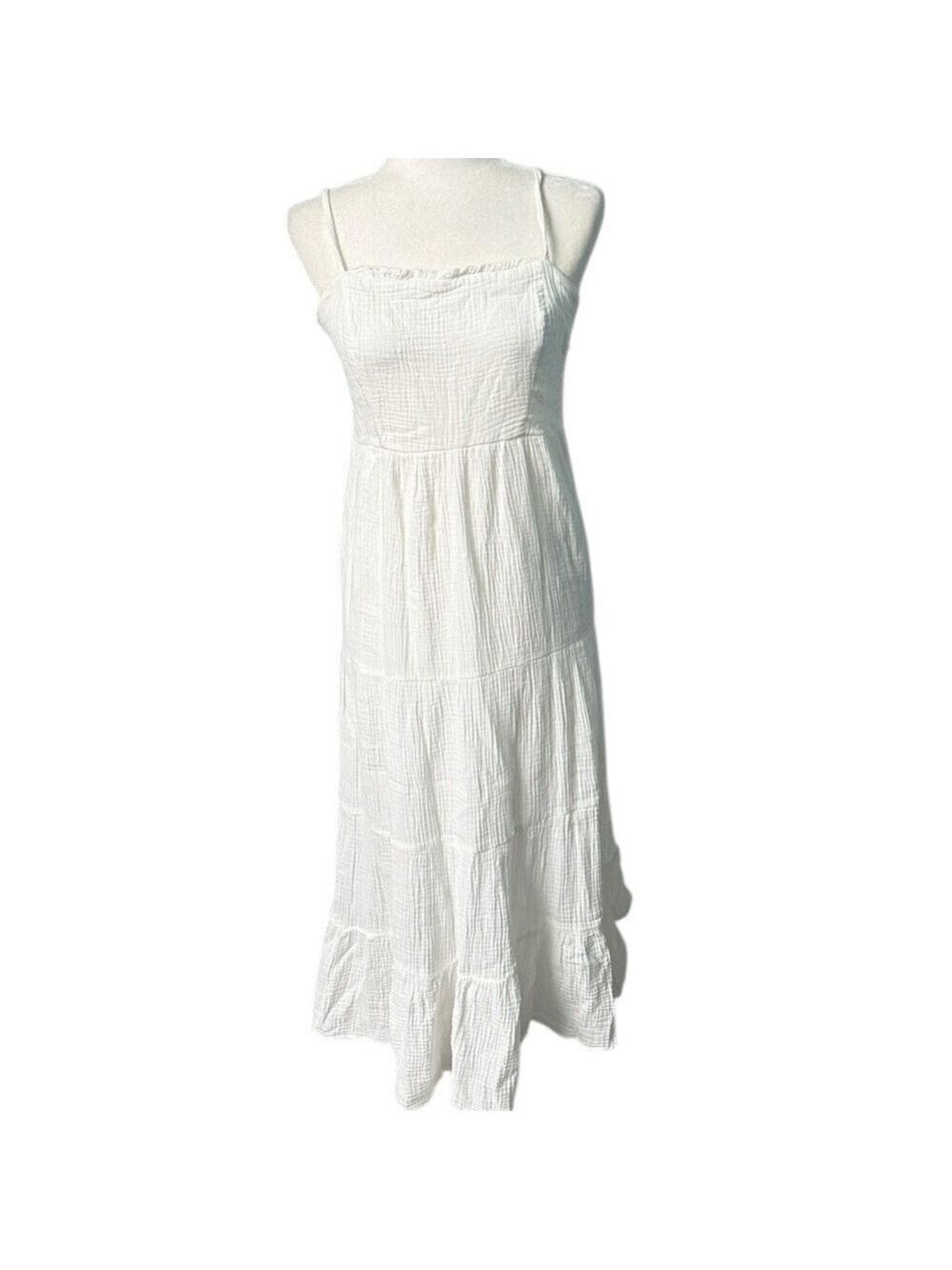 Knox Rose White Cotton Gauze Tiered Maxi Dress Size Small